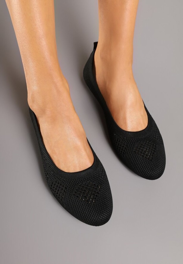 Czarne Płaskie Balerinki z Ażurową Cholewką Nati