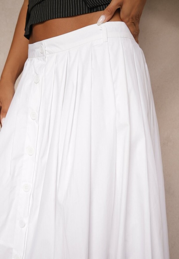 Biała Rozkloszowana Spódnica z Bawełny Haluvia