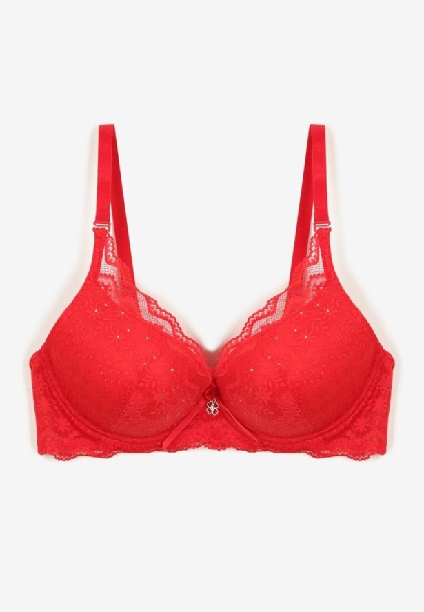 Czerwony Koronkowy Biustonosz o Fasonie Push Up Mellimi