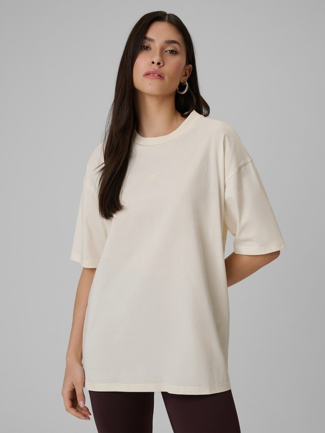 4F T-shirt loose gładki damski - beżowy XL