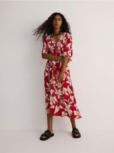 Sukienka midi z wiskozy - czerwony