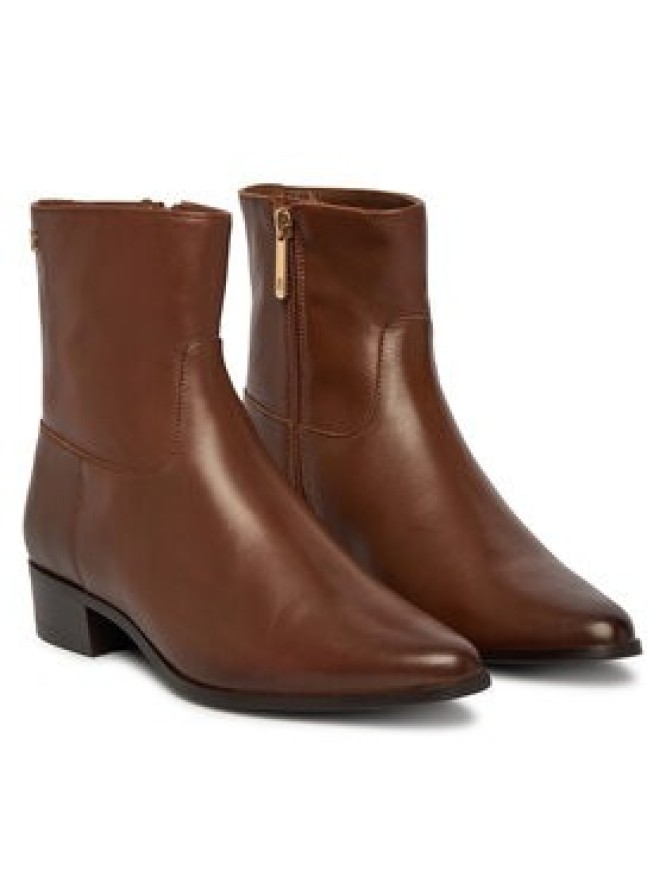 Tommy Hilfiger Botki Leather Ankle Boot W Zip FW0FW09921 Brązowy