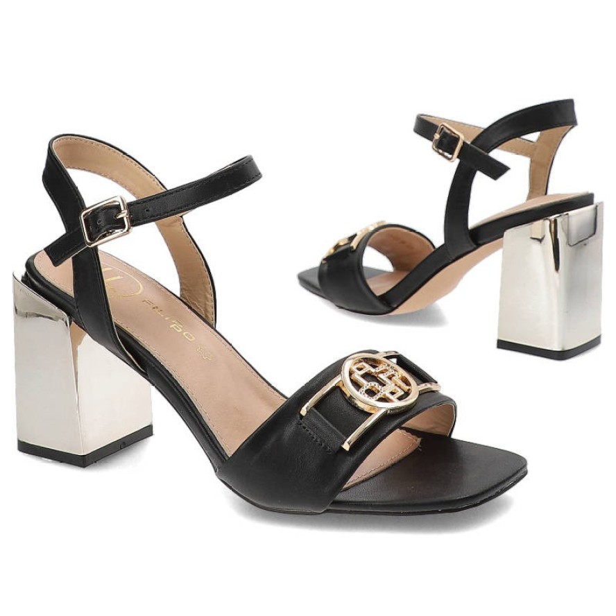 Czarne Sandały Filippo Eleganckie Buty Damskie