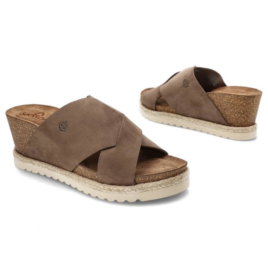 Brązowe Klapki Yokono Damskie Na Koturnie