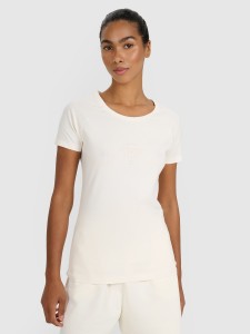4F T-shirt slim z nadrukiem damski - biały XL