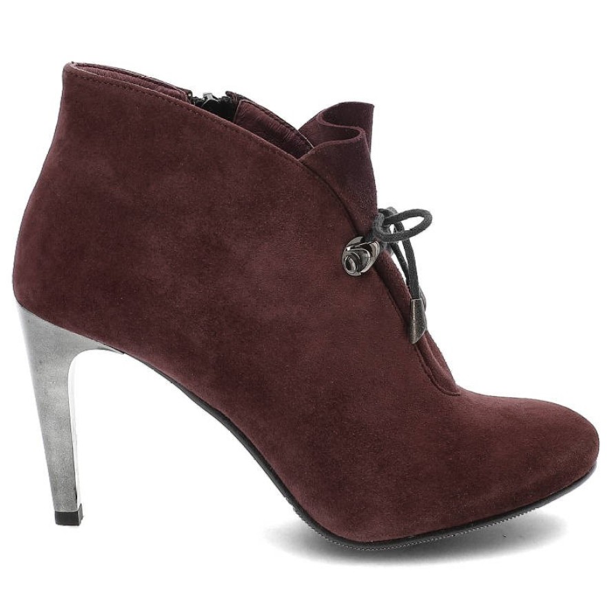 Botki damskie Karino, sznurowany i rozpinany zamsz naturalny i na szpiczastym słupku, fioletowe, 1850-158-P