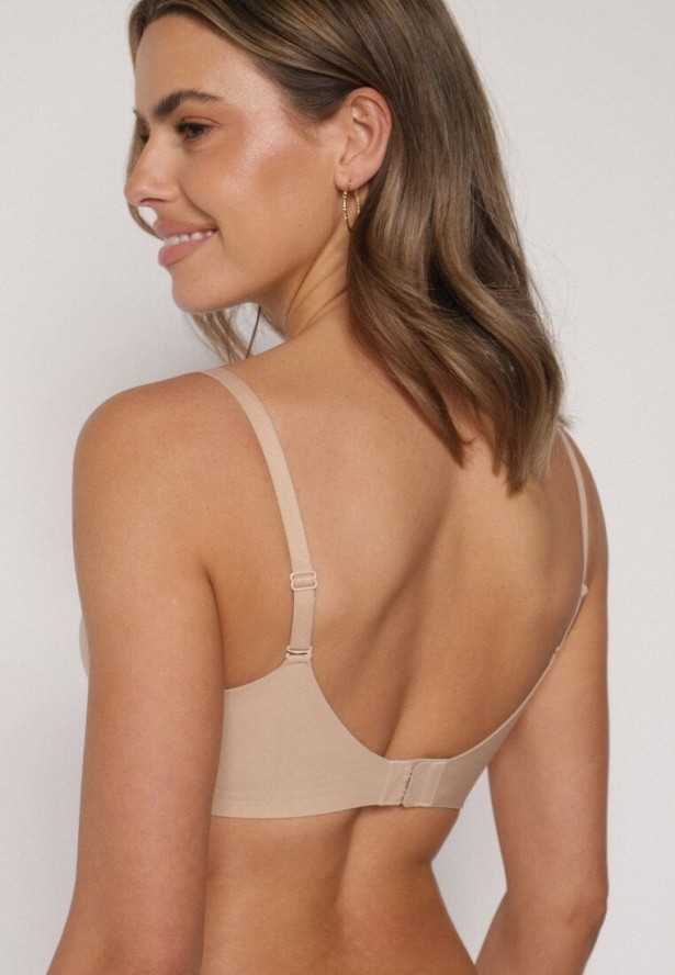 Beżowy Klasyczny Biustonosz o Gładkim Wykończeniu Taniarephis