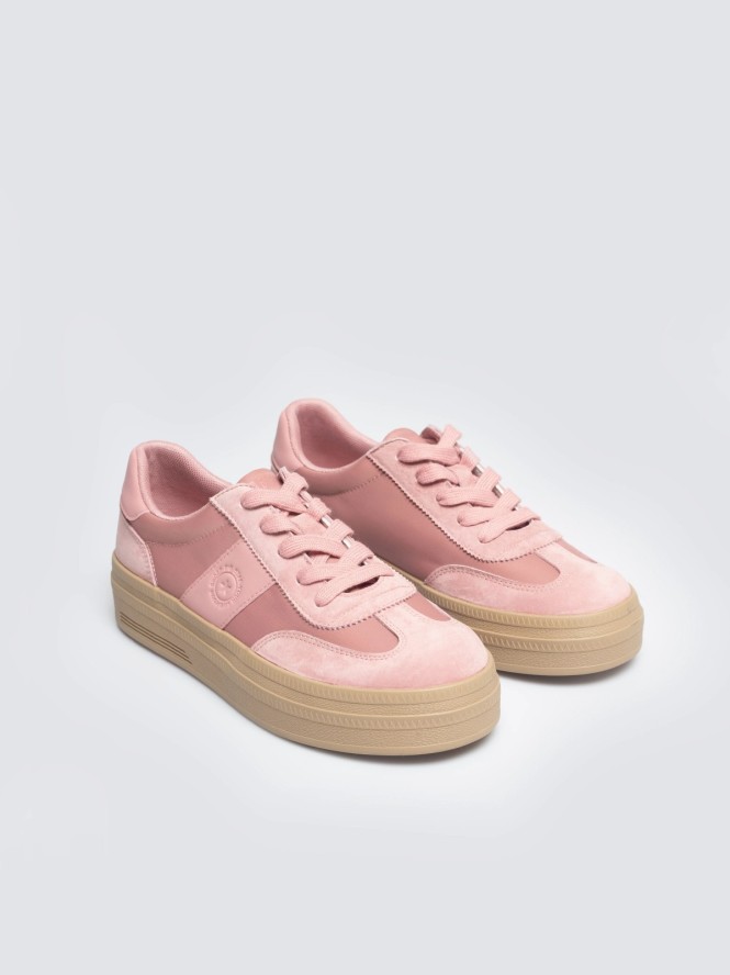 Sneakersy damskie z dodatkiem skóry naturalnej różowe TT274196 601