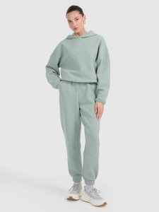 4F Spodnie dresowe z waflowej dzianiny damskie - turkusowe XL