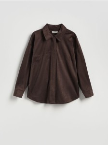 Koszula z imitacji zamszu - ciemnobrązowy