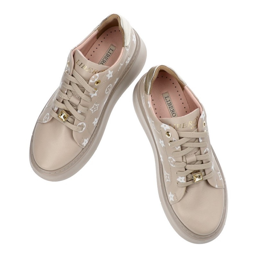 Beżowe Sneakersy Libero Półbuty Damskie Premium
