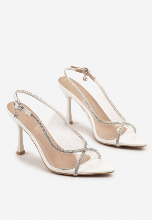 Białe Sandały Vices na Szpilce z Cyrkoniowymi Paskami Ovilira