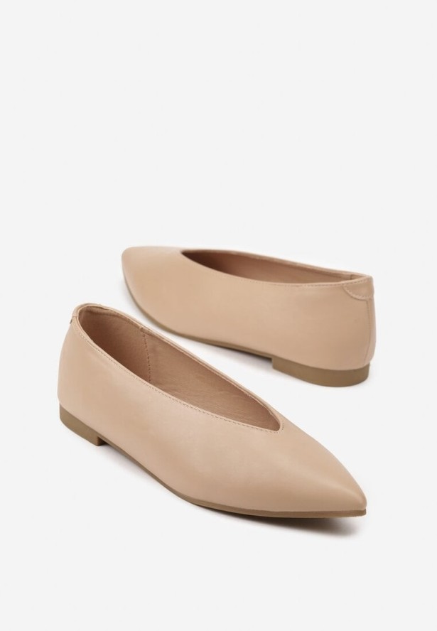 Ciemnobeżowe Balerinki Vices z Wkładką ze Skóry Naturalnej w Klasycznym Stylu Nalivee