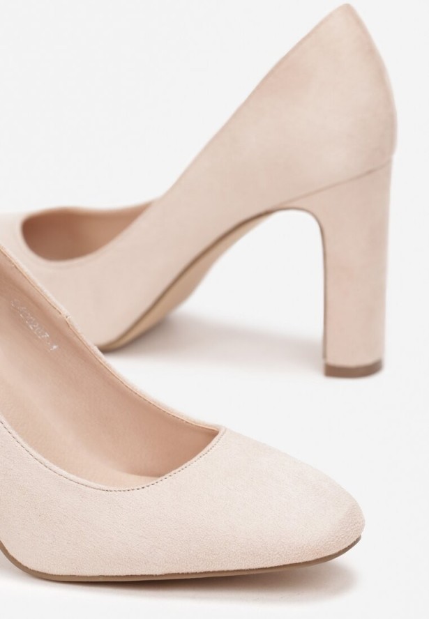 Beżowe Czółenka na Wysokim Cienkim Słupku Lathia