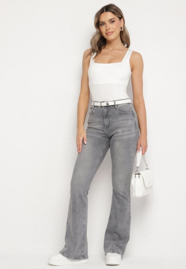 Szare Jeansy Dzwony z Wysokim Stanem Talunea