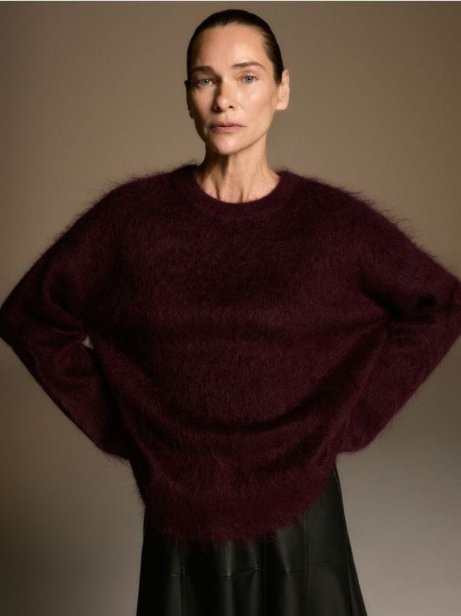 Sweter z moherem - mahoniowy