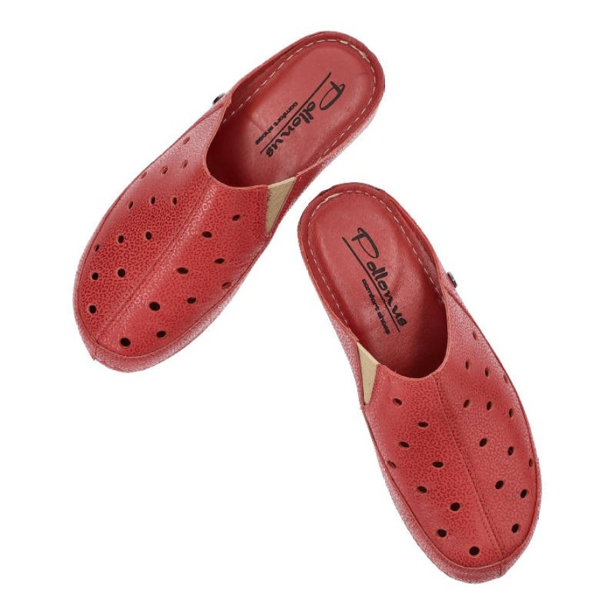 Bordowe Klapki Pollonus Wygodne Skórzane Buty Damskie