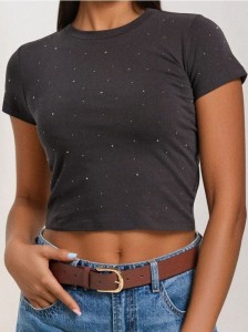 Koszulka z kryształkową aplikacją - fioletowy