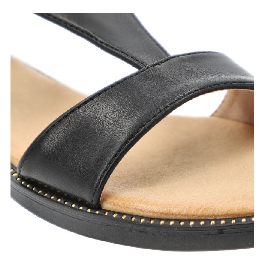 Sandały damskie Filippo, z ozdobą z eko skóry na płaskim obcasie eleganckie, czarne, DS6914-25-BK