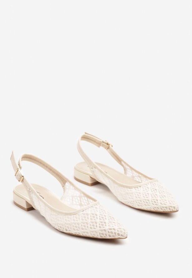 Beżowe Ażurowe Sandały ze Szpiczastym Noskiem i Odkrytą Piętą Elaneon