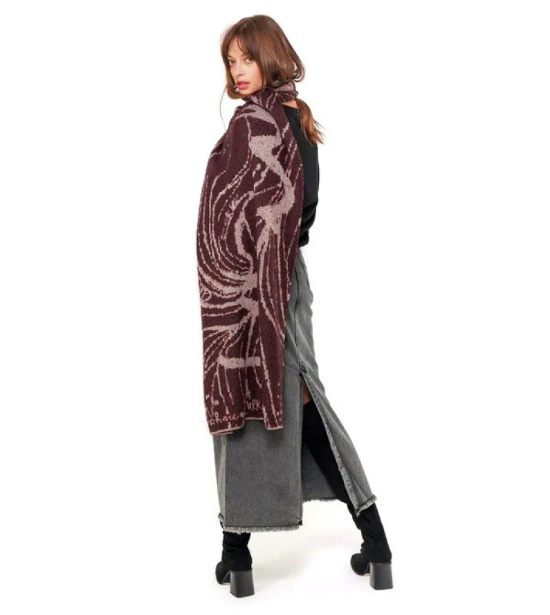 Bordowy Ciepły Damski Szal Anekke
