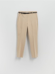 Spodnie cygaretki z paskiem - beżowy