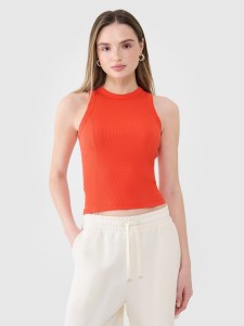 4F Top slim z prążkowanej dzianiny damski - czerwony L