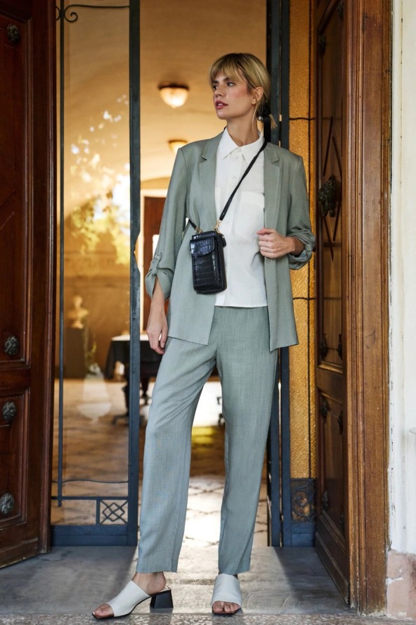 Garnitur z wiskozy i lnu oliwkowy