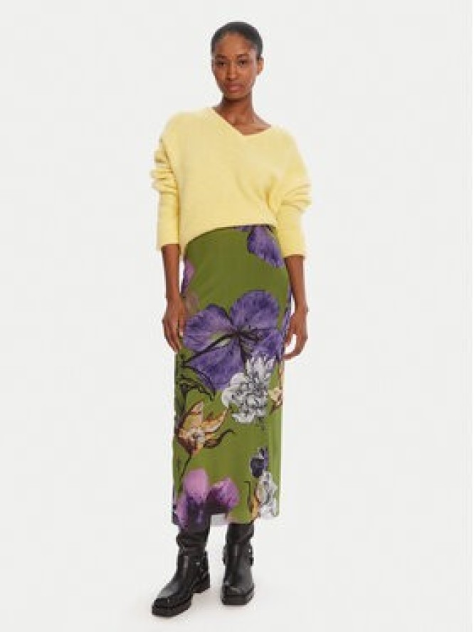 Desigual Spódnica maxi Tulleflowers Lacroix 25WWFK03 Zielony Regular Fit