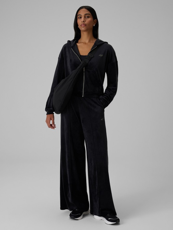 4F Bluza welurowa regular z kapturem damska - czarna S
