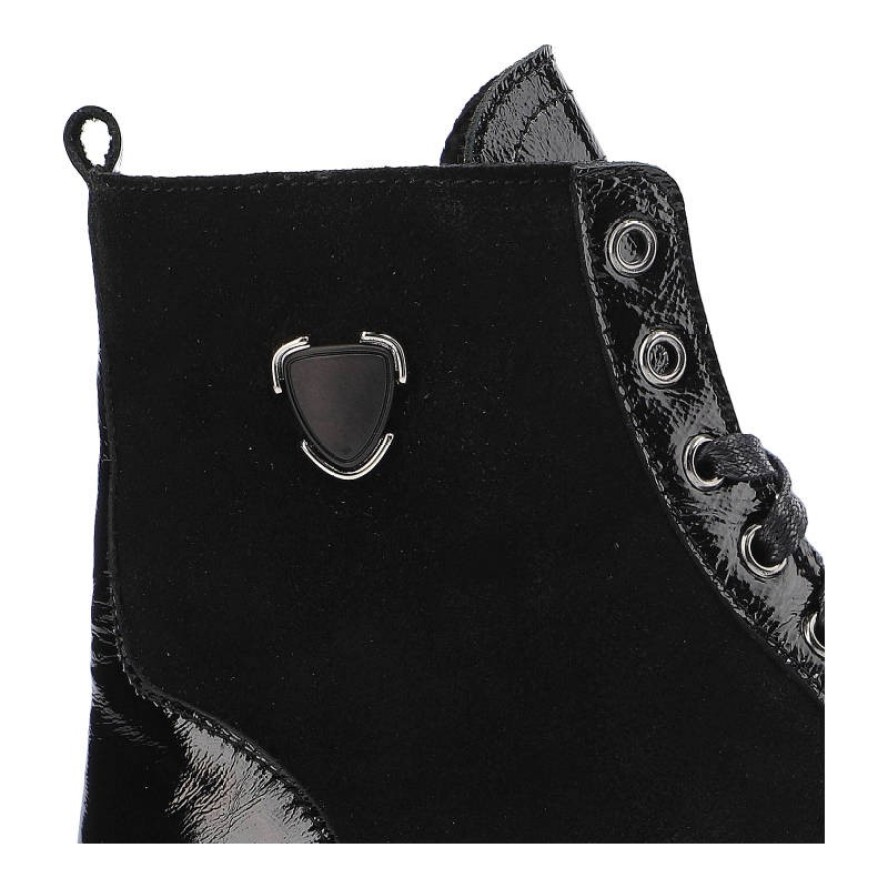 Czarne Botki Pollonus Damskie Skórzane Modne Buty