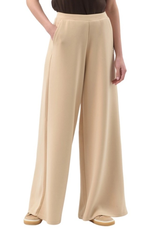 GUESS Beżowe damskie spodnie dresowe Olympe Wide Leg, Rozmiar M