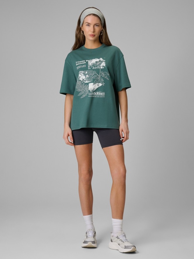 4F T-shirt loose z nadrukiem damski - turkusowy S