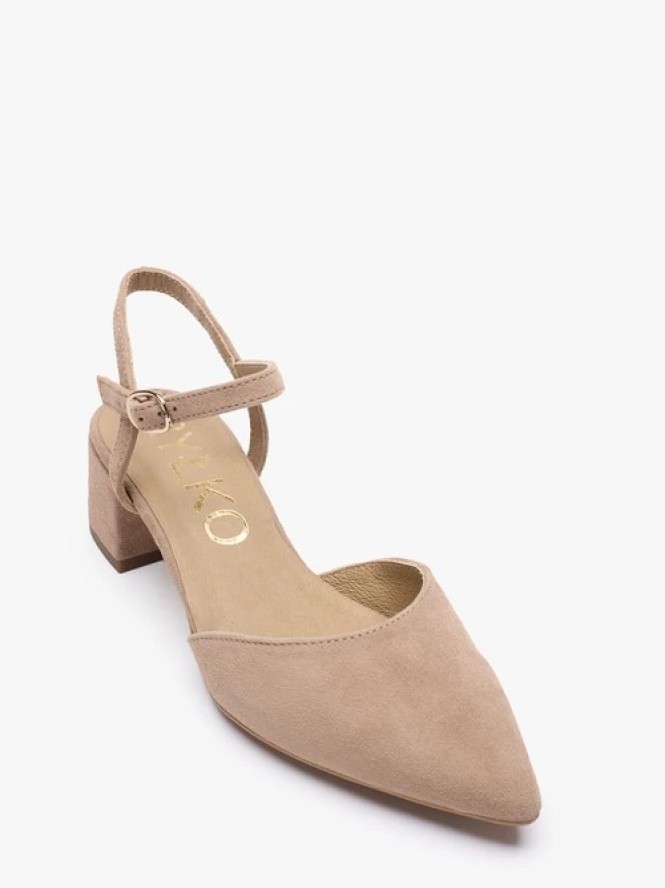 Taupe czółenka bez pięty slingback na słupku
