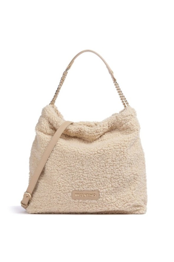 VALENTINO Duża beżowa damska torebka Qube Hobo Bag