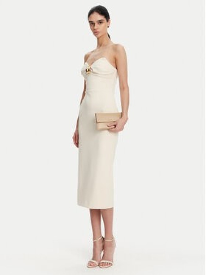 Elisabetta Franchi Sukienka koktajlowa AB-769-51E2 Écru Regular Fit