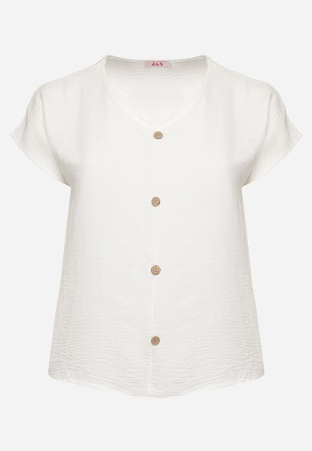 Biała Bluzka Ozdobiona Guziczkami z Przodu Mepiana