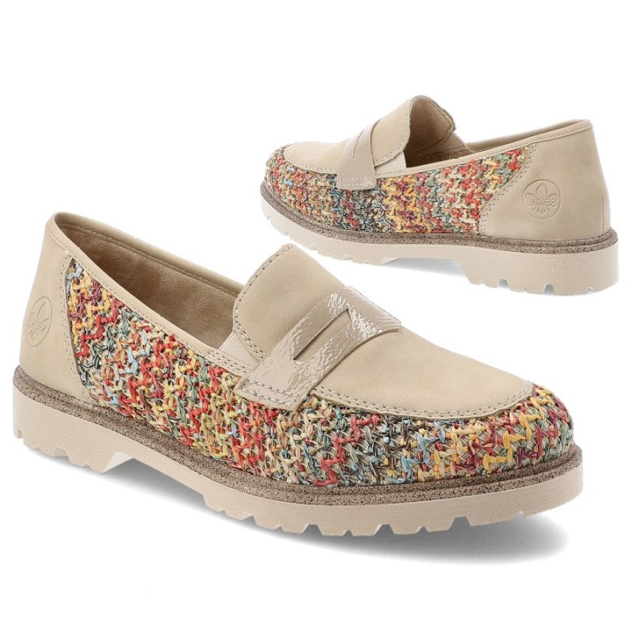 Beżowe Półbuty Rieker Modne Obuwie Damskie