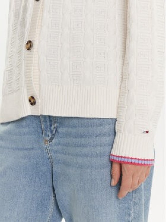 Tommy Jeans Kardigan Cable DW0DW21681 Écru Relaxed Fit