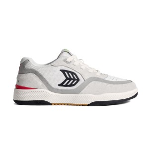 Buty Cariuma Uba Pro Smoke White Suede Off-White Mesh Black Logo Red