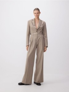 Spodnie z kontrastową wstawką - beżowy