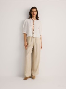 Szerokie lniane spodnie - beżowy