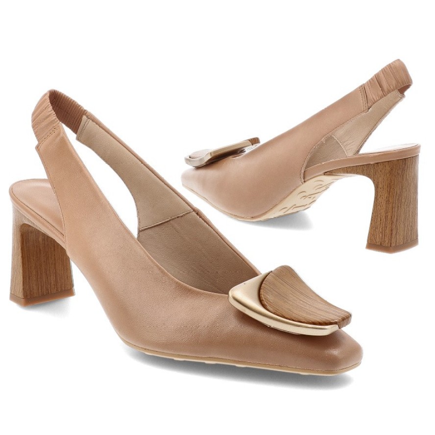 Sandały damskie Hispanitas, cholewka ze skóry naturalnej gładkie wykończenie elegancka klamra na przodzie stabilny obcas zapewniający komfort noszeni