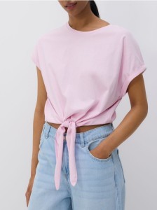 T-shirt z wiązaniem - pastelowy róż