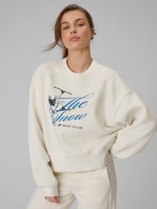 4F Bluza dresowa loose bez kaptura damska - beżowa S