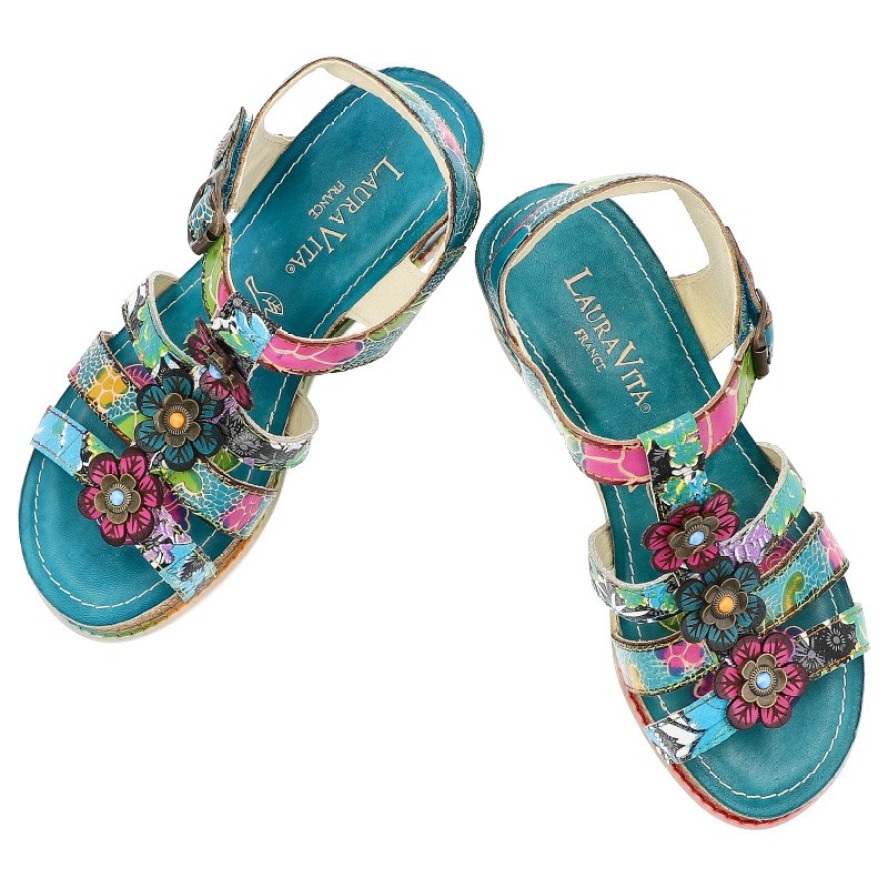 Niebieskie Sandały Laura Vita Eleganckie Obuwie Damskie