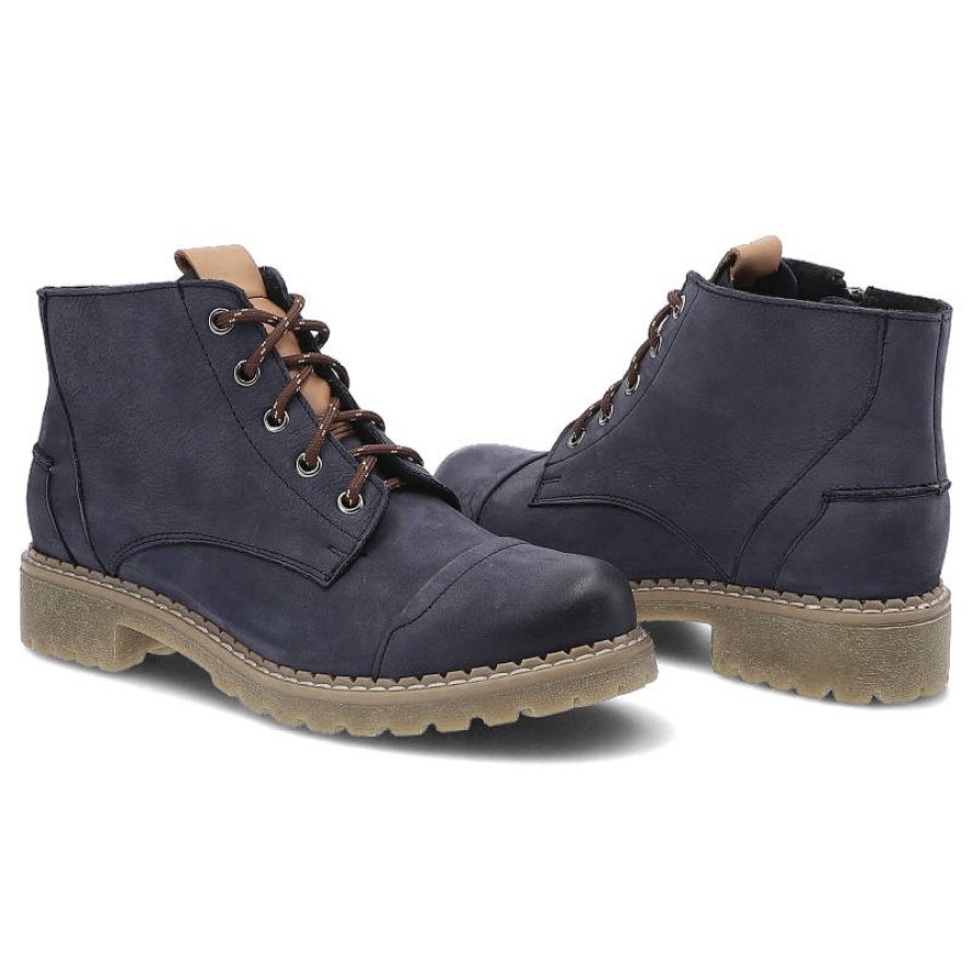 Granatowe Botki Pollonus Damskie Skórzane Obuwie