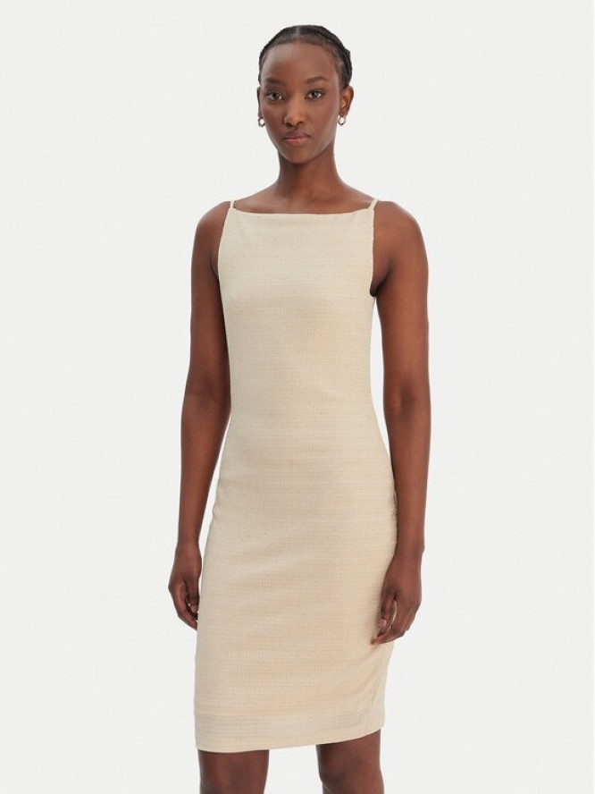 Guess Sukienka koktajlowa W6GKA1 K3488 Beżowy Slim Fit