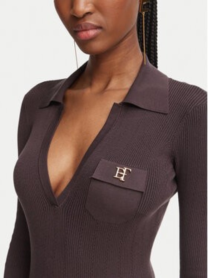 Elisabetta Franchi Sukienka dzianinowa AM-08B-66E2-V380 Brązowy ciemny Slim Fit