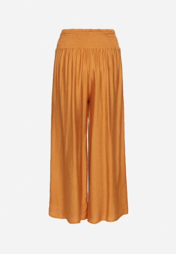 Pomarańczowe Wiskozowe Szerokie Spodnie z Wysokim Stanem Orrilia